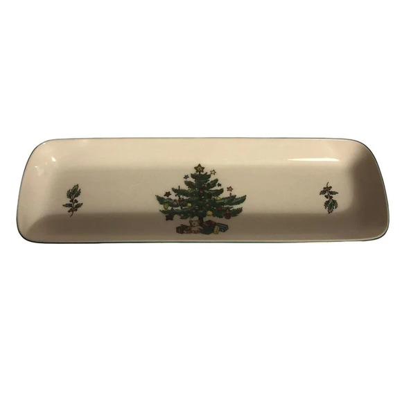 Vintage NIKKO "Christmastime" Christmas Tree Rectangle 9" Mint Serving Dish Tray - Picture 5 of 7
